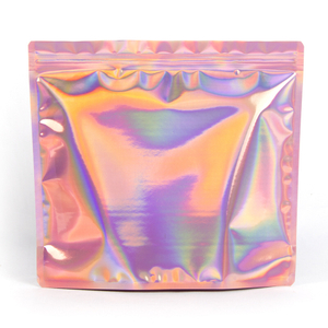 Eye-Catch Rainbow Film Packaging Clear Front Print Logo Accepted Customizable Stock Ready Bags for Clothes Jewelry Holographic Stand-up Pouch