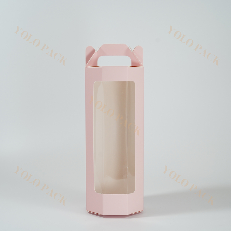 Personalized Beautiful Pink Paper Bag With Handle Transparent Window Design For Candy Necklace Accessories Packaging Jewelry Box