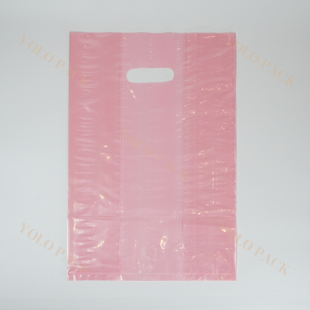 Customize Pink Die Cut Handle Bag Foldable Flat Pocket Grocery Stores Supermarketmall Fresh Produce Cloth Shoes Shopping Packaging Plastic Bag