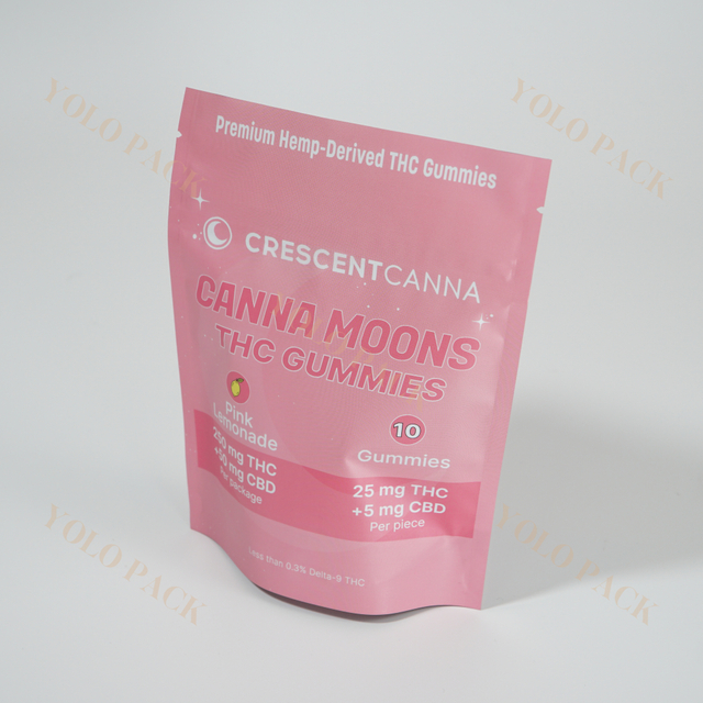 ODM Resealable Smell Proof Plastic Child Resistant Bag With Zipper Lemonade Fruit Flavor Gummies Cannabis Stand Up Packaging Bag