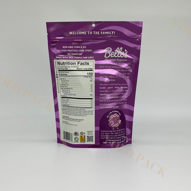 5.5OZ Customized Logo Accepted for Sealable Bags for Biscuits Food Packaging Stand up Pouch Bags Chip Crispy Gourmet Popcorn Packaging