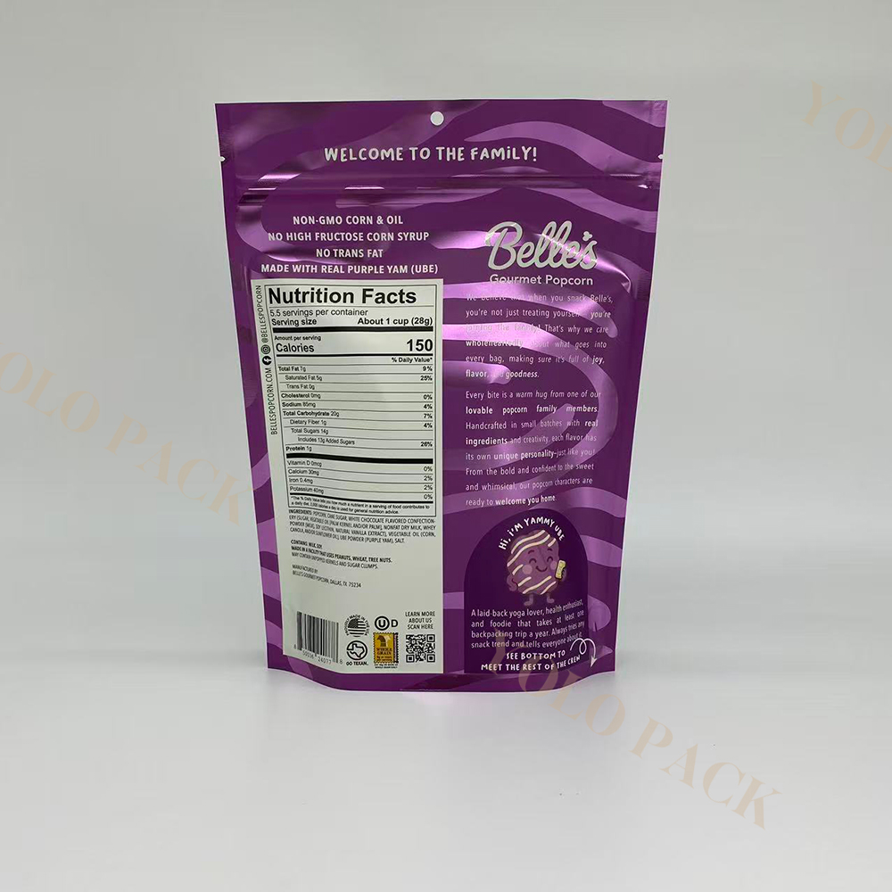 5.5OZ Customized Logo Accepted for Sealable Bags for Biscuits Food Packaging Stand up Pouch Bags Chip Crispy Gourmet Popcorn Packaging