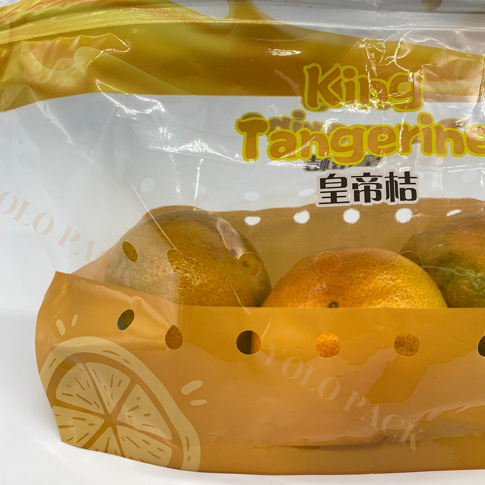 Fresh Fruits Vegetables Packaging Stand Up Pouch with Handle And Vents Standing-up Composite Plastic Zipper Lock Food Pckaging Bag