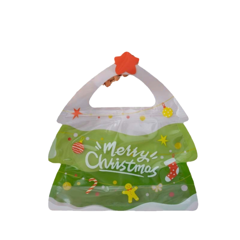 Customized Plastic Pine Special-shaped Personalized Colorful Stand Up Transparent Design Reusable Zipper Bag For Christmas Day