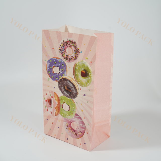 Custom Printed White Kraft Paper Bag Kids Birthday Christmas Sweet Candy Donuts Bread Cookie Popcorn Gift Packaging Bag