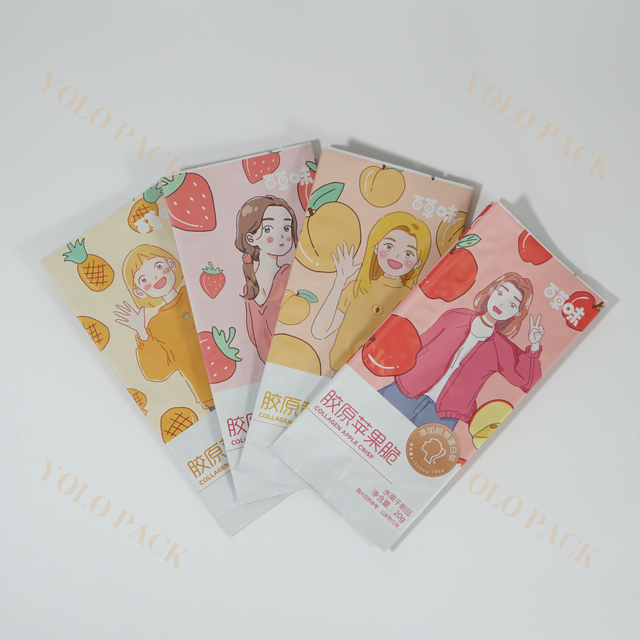 ODM Plastic Back Side Sealed Bag Fruit Pineapple Yellow Peach Strawberry Apple Crispy Multiple Types Choose Aluminum Foil Packaging Bag