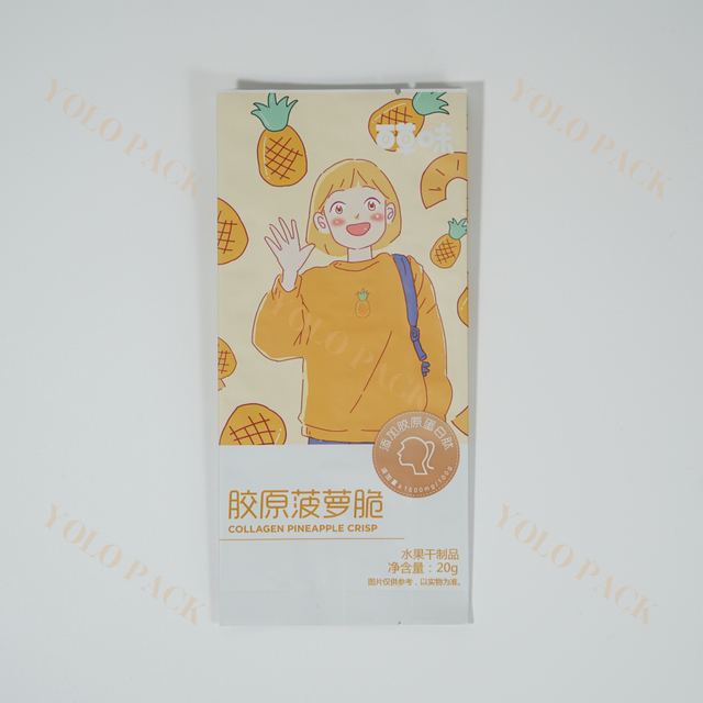 OEM Disposable Plastic Cartoon Back Side Sealed Bag Easy To Tear Opening Snack Dried Fruit Pineapple Dry Food Packaging Bag
