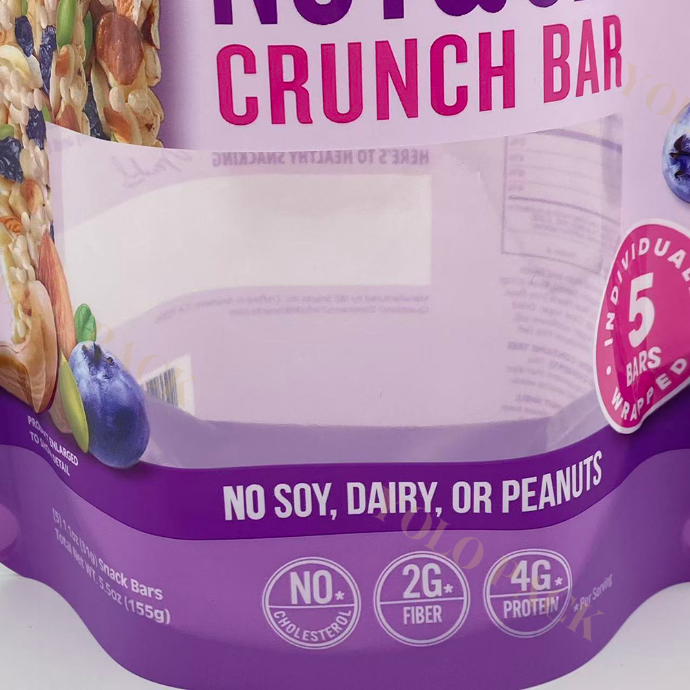 Blueberry Nut & Seed Crunch Bar Health Food Package OEM Snack Bags Freshness Lock Doypack Plastic Food Packaging Bag