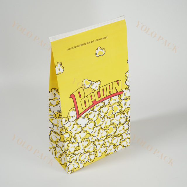 Customization Popcorn Paper Bags Oil Proof Food Grade Birthday Party Kids Yellow Bakery Packaging Flat Bottomed Standing Bag