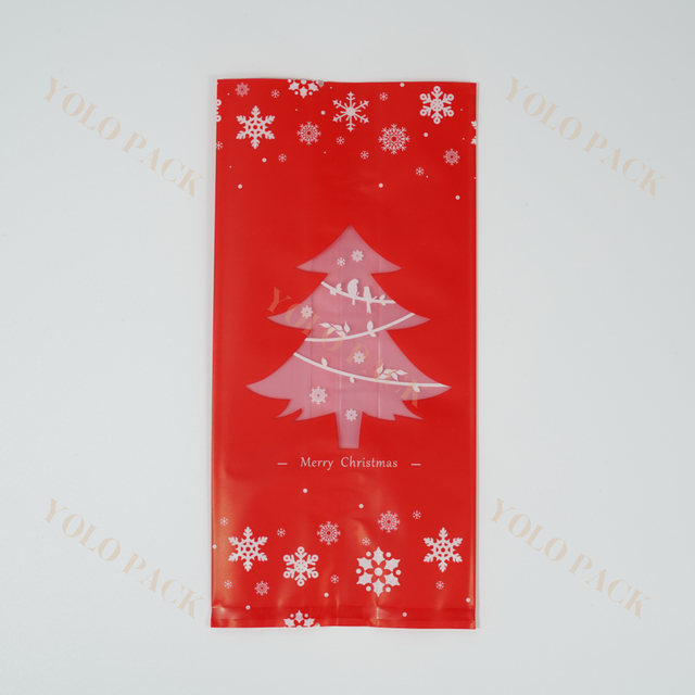 Customization Plastic Back Sides Sealed Bags With Transparent Window Red Christmas Tree Pattern Candy Cute Gift Kids Party Decoration Packaging Bag 
