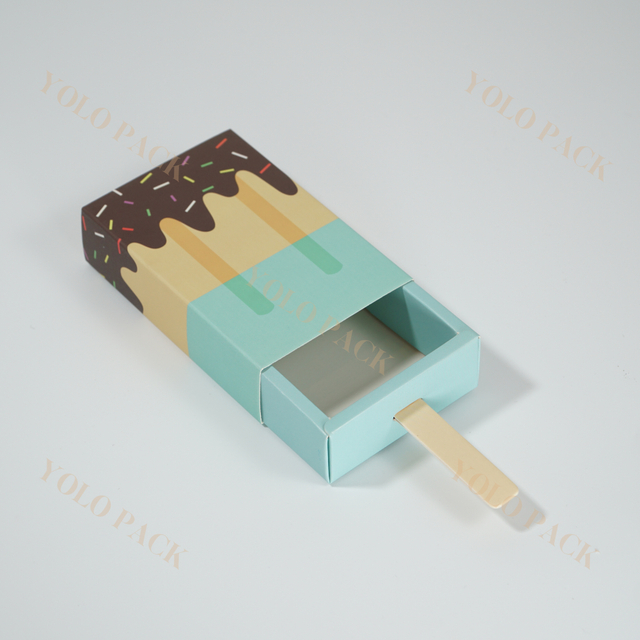 Custom Printed Icr-lolly Shaped Paper Drawer Box Boys And Girls Birthday Party Decoration Rectangular Popsicles Ice Cream Packaging Box 