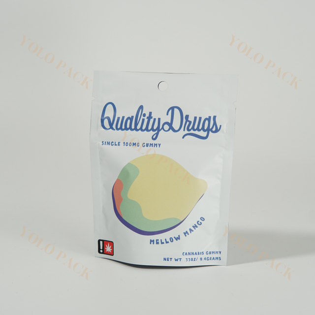 Customize Resealable Stand Up Pouch With Zipper Fruit Mango Flavored Gummies Candy Cannabis Aluminum Foil Food Grade Packaging Bag