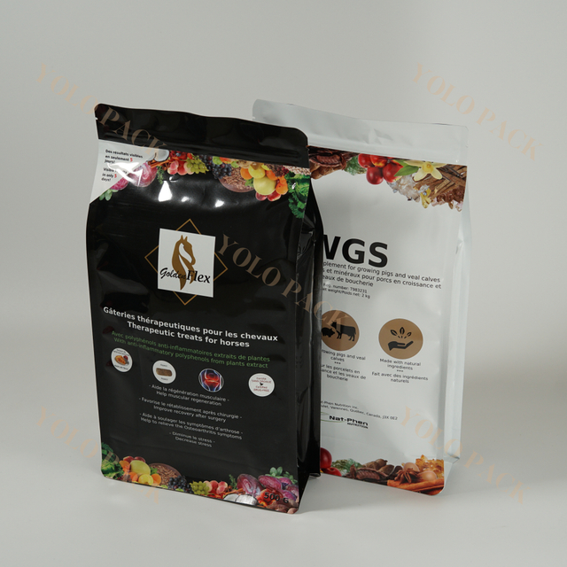 Custom Printing Vertical Waterproof High Barrier Glossy Finish with Resealable Zipper Bags Quad-seal with Side Gusset Horses Treat Package Bag