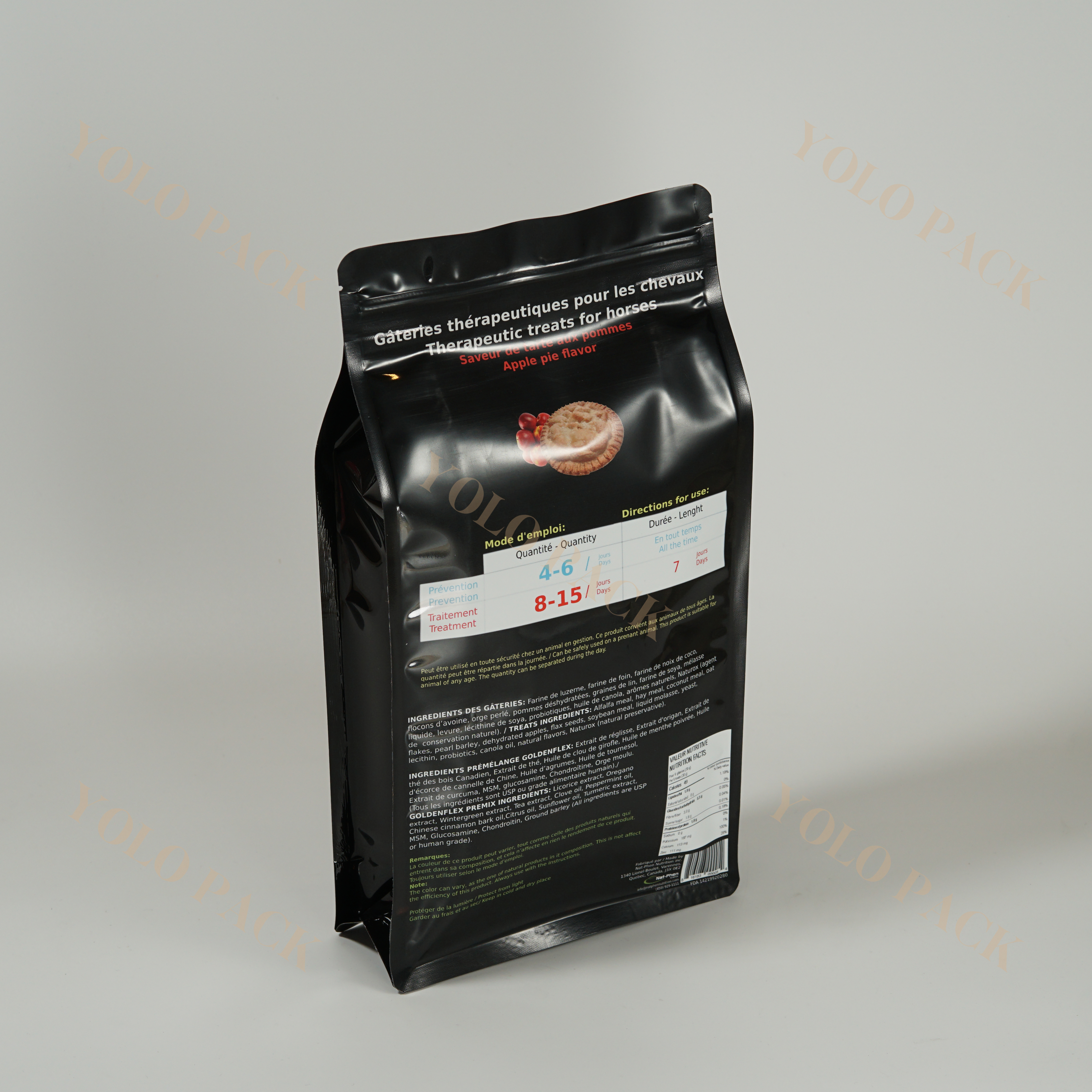 Custom Printing Vertical Waterproof High Barrier Glossy Finish with Resealable Zipper Bags Quad-seal with Side Gusset Horses Treat Package Bag