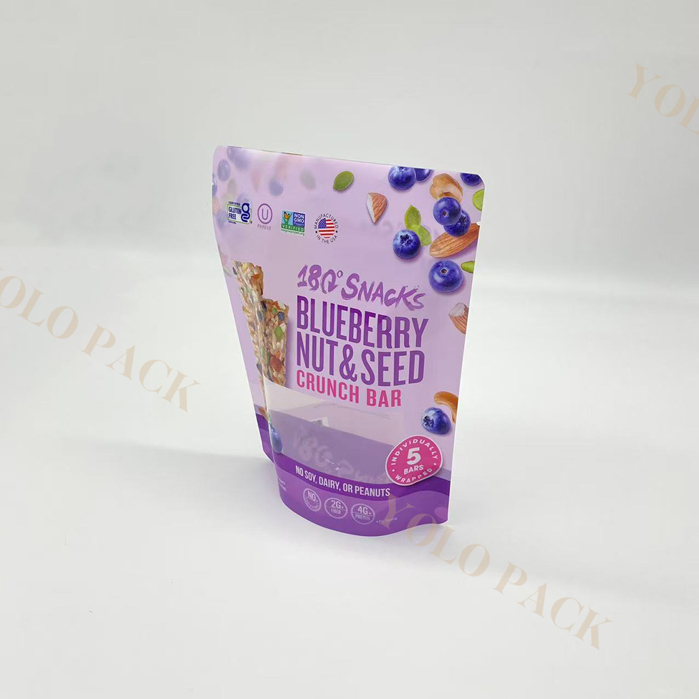 Blueberry Nut & Seed Crunch Bar Health Food Package OEM Snack Bags Freshness Lock Doypack Plastic Food Packaging Bag
