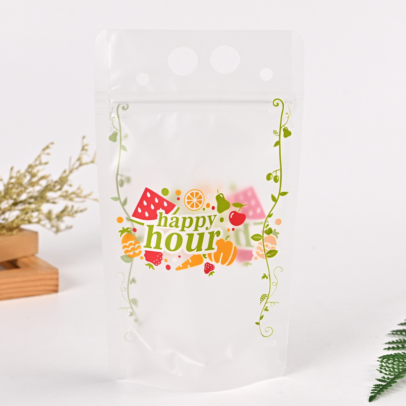 Matte Transparent Handle Design Zipper Lock For Juice Water Coffee Packaging Stand Up Spout Pouch