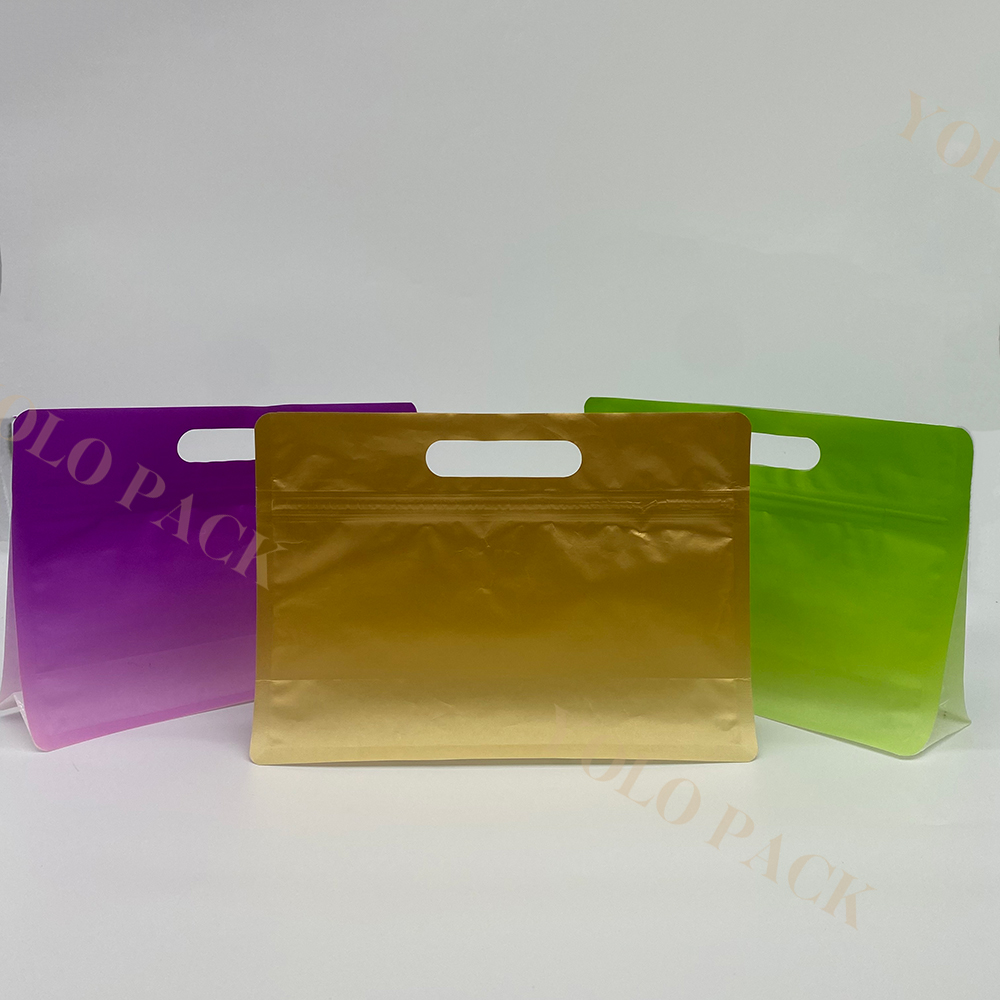 For Confectionery Supplements Dry Goods Elegant Stock Solution with Side Gusset Window Horizontal Stand Up Pouch 8 Side Seal Bag with Handle