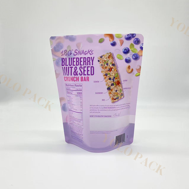 Blueberry Nut & Seed Crunch Bar Health Food Package OEM Snack Bags Freshness Lock Doypack Plastic Food Packaging Bag