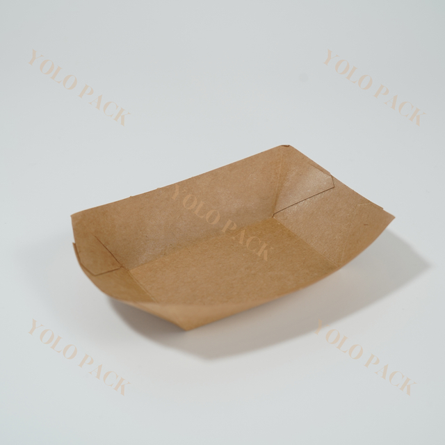 ODM Brown Kraft Paper Box Restaurant Waterproof Oilproof Snack French Fries Fried Chicken Chips Fast Food Boat Tray Packaging Box