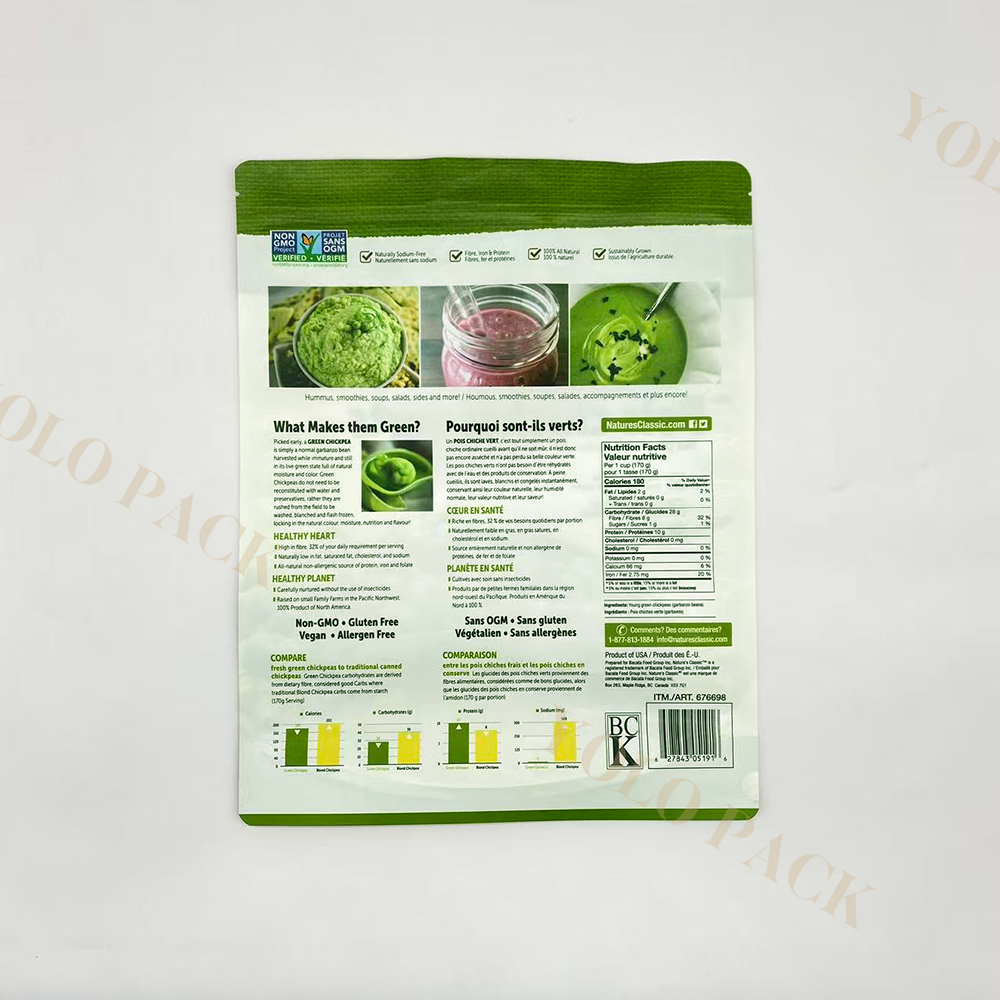 Manufacturer Direct with Over 20 Years Customization Experience in China Food Grade Packaging Pouches Standing-Up Natural Chickpeas Packaging Bag