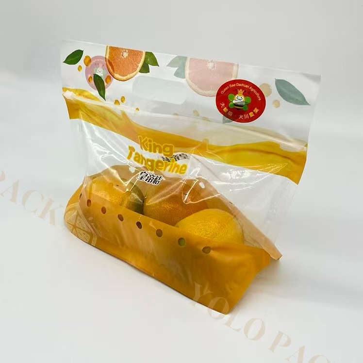 Fresh Fruits Vegetables Packaging Stand Up Pouch with Handle And Vents Standing-up Composite Plastic Zipper Lock Food Pckaging Bag