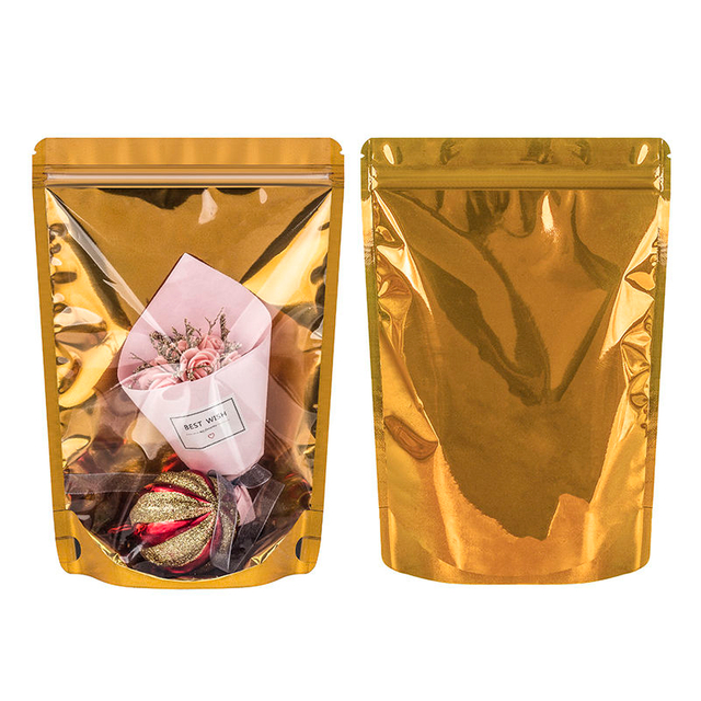 Customize Glossy Plastic Stand Up Zipper Bags With Clear Window Smell Proof Chocolate Cookies Desserts Nougat Food Snack Packaging Bag