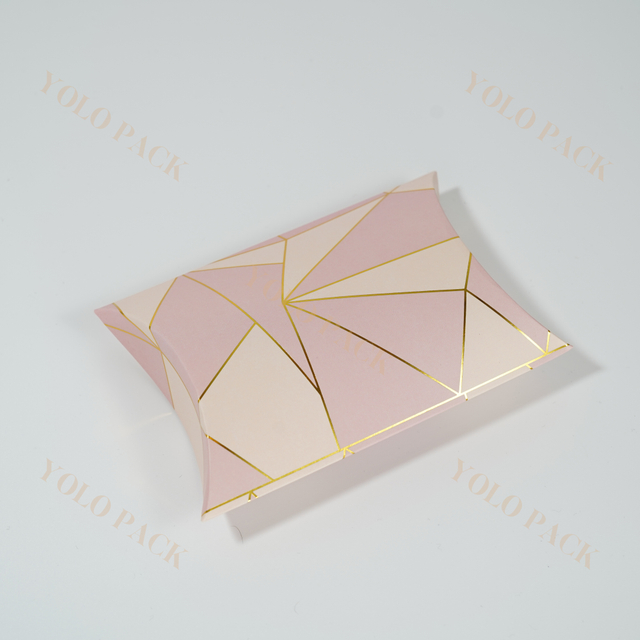 OEM Creative Bronzing Pink Gift Packaging Box Pillow Nuts Dried Fruit Wedding Candy Cookie Candy Jewelry Earrings Necklace Stripes Cardboard Paper Box