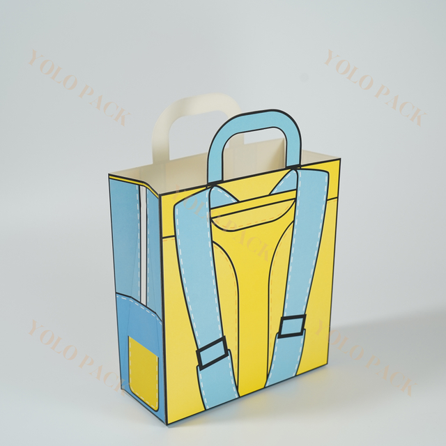 Factory Direct Cardboard Paper Bag Printed Cute Schoolbag Shape Paper Candy Cartoon Gift Shopping Folding Bottom Packaging Bag With Handles