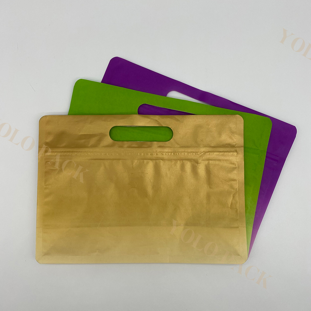 For Confectionery Supplements Dry Goods Elegant Stock Solution with Side Gusset Window Horizontal Stand Up Pouch 8 Side Seal Bag with Handle