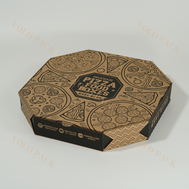 Custom Disposable Eco-friendly Take Away Kraft Paper Pizza Box Packaging Octagonal Corrugated Restaurant Fast Food Pizza Delivery Boxes