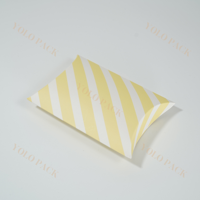Customize Irregular Box Yellow And White Stripe Printing Travel Portable Snack Sweets Chocolate Packaging Pillow Shaped Paper Box