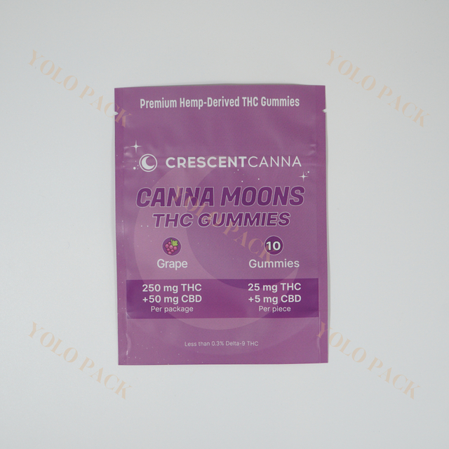 OEM Child Resistant Bag With Zipper Smell Proof Fruit Grape Flavored Candy Gummies Cannabis Resealable Food Packaging Bag