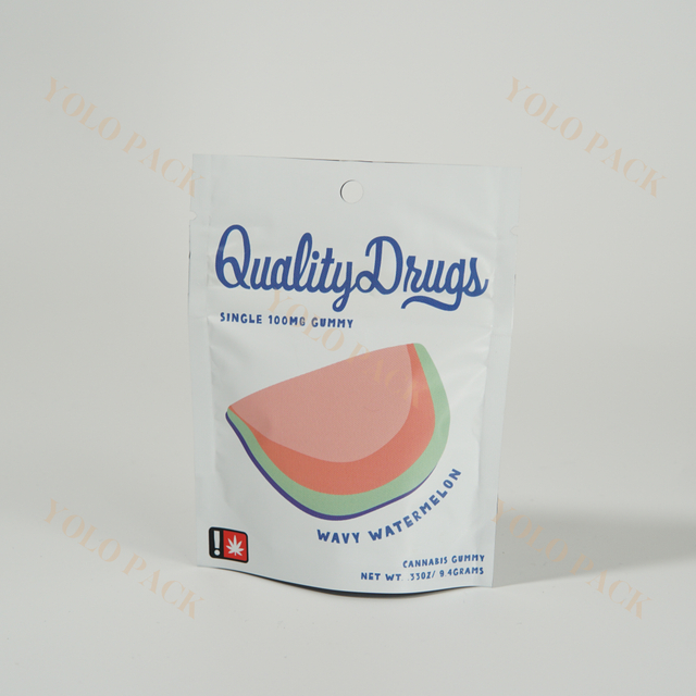 Customization Food Grade Stand Up Pouch With Zipper Watermelon Fruit Flavored Gummies Cannabis Plastic Smell Proof Packaging Bag