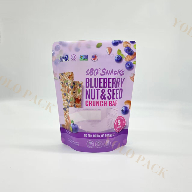 Blueberry Nut & Seed Crunch Bar Health Food Package OEM Snack Bags Freshness Lock Doypack Plastic Food Packaging Bag