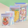 100pcs Per Pack in Stock Food Storage Laser Film Heat Sealable for Food Packaging Glossy Ziplock Stand Pouches Self Standing Bottom Pouches