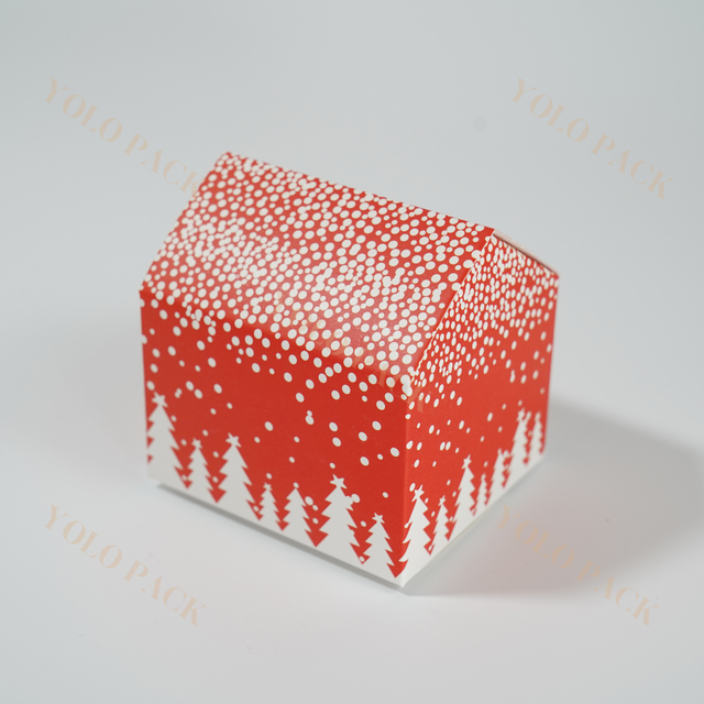 Custom-tailor Red Cardboard Special Shaped Box House Shaped Christmas Eve New Year Party Nut Nougat Biscuit Gift Craft Packaging Box