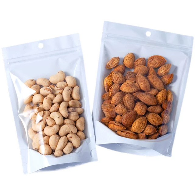 Custom Reusable Plastic Self-supporting Pouch Ziplcok Bag With Clear Front Window Smell Proof Dried Fruit Coffee Groceries Snack Candy Food Packaging Bag