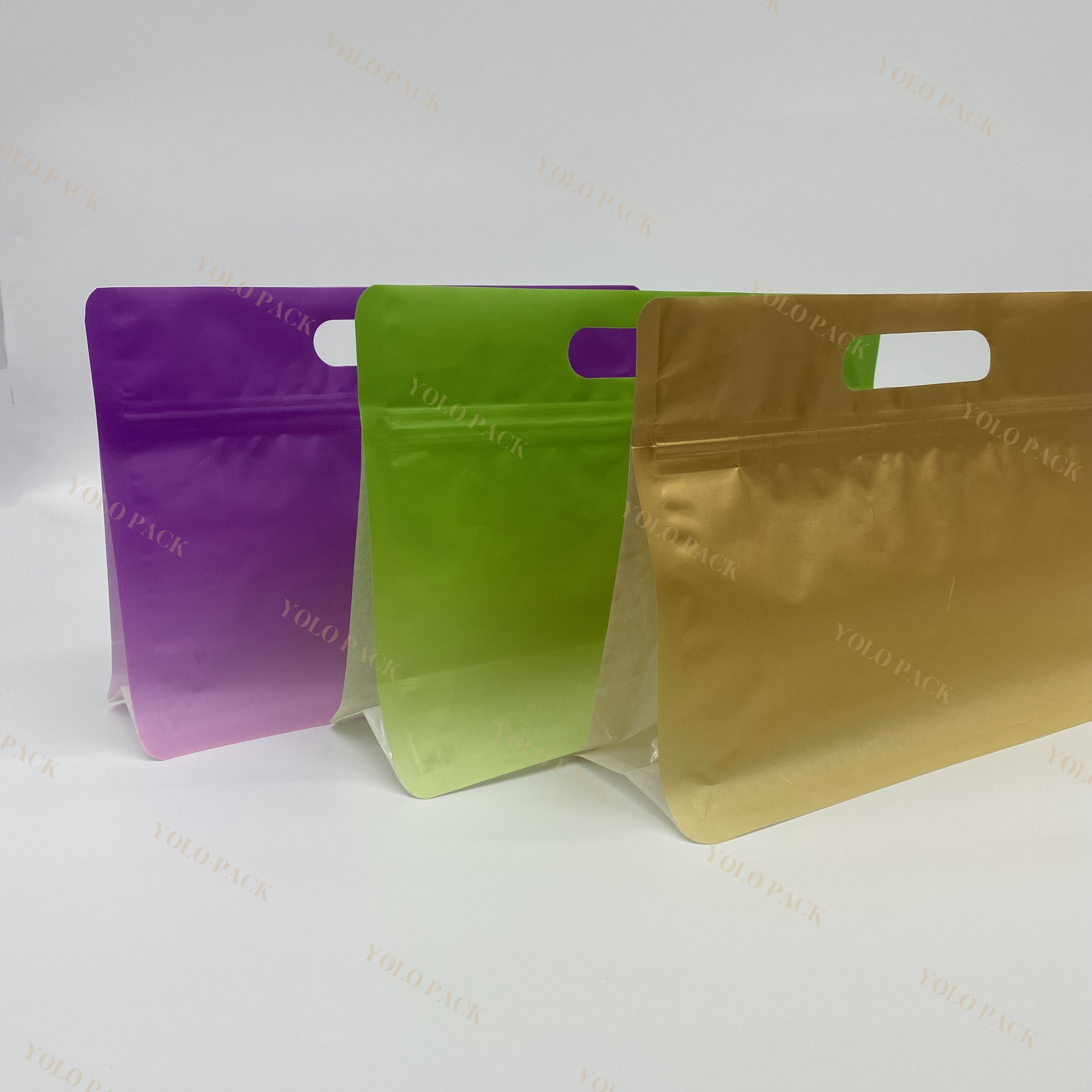 For Confectionery Supplements Dry Goods Elegant Stock Solution with Side Gusset Window Horizontal Stand Up Pouch 8 Side Seal Bag with Handle