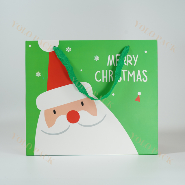 Personalization Cardboard Paper Bag With Handle Portable Foldable Christmas Packaging Print Santa Claus Snowman Paper Holiday Gift Bag