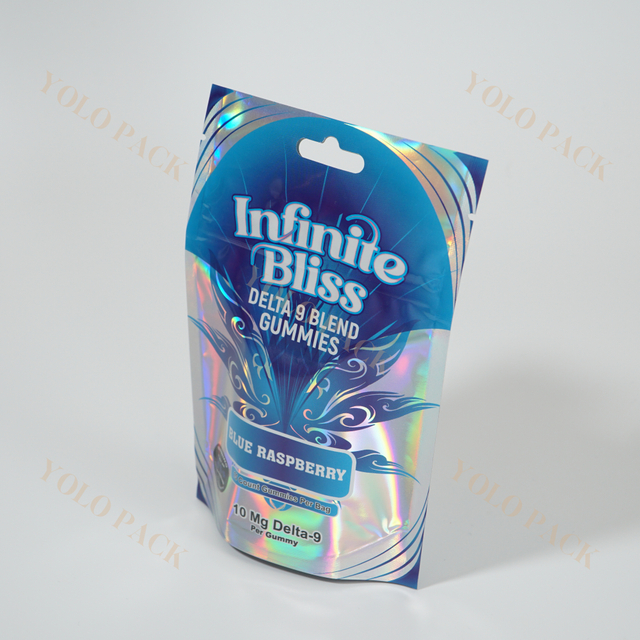 Custom-tailor Colorful Holographic Printing Child Resistant Bag With Zipper Cannabis Gummies Packaging Plastic Smell Proof Stand Up Pouch