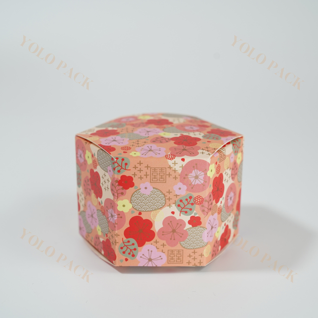 Customizable Eco-friendly Recyclable Hexagonal Floral Printing Cardboard Box Retro-vintage Chinese Style Wedding Candy Cookie Packaging Box