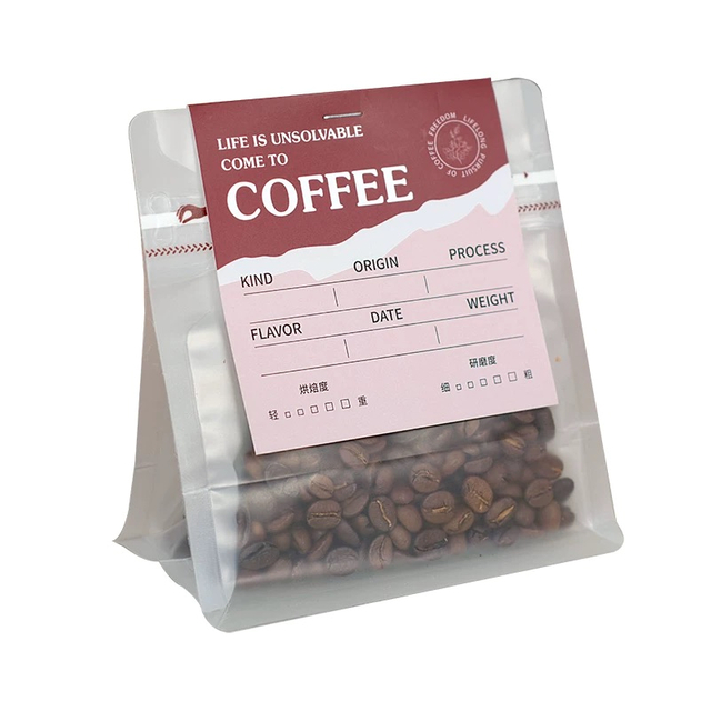 Custom Plastic Matte Eight Sides Sealed Zipper Bag Flat Bottom Pouch Coffee Bean Packaging Bag With Card Label