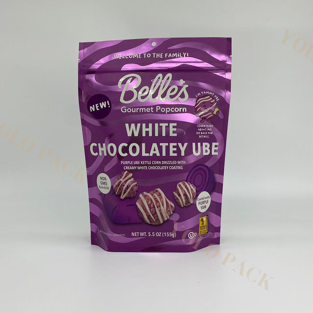 5.5OZ Customized Logo Accepted for Sealable Bags for Biscuits Food Packaging Stand up Pouch Bags Chip Crispy Gourmet Popcorn Packaging