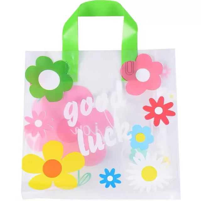 Customized Logo Boutique Grocery Store Gift Fashion Colorful Business Plastic Handle Shopping Bag